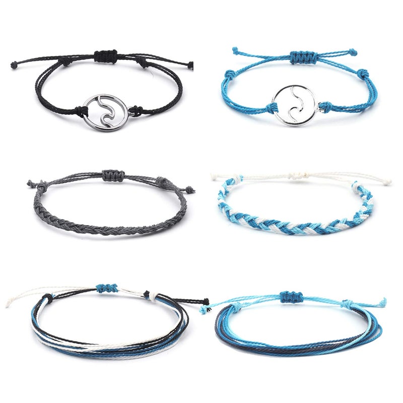 Softones VSCO String Wave Bracelets for Women Handmade Colorful Waterproof Adjustable Braided Beach Bracelet Set for Women - Image 1